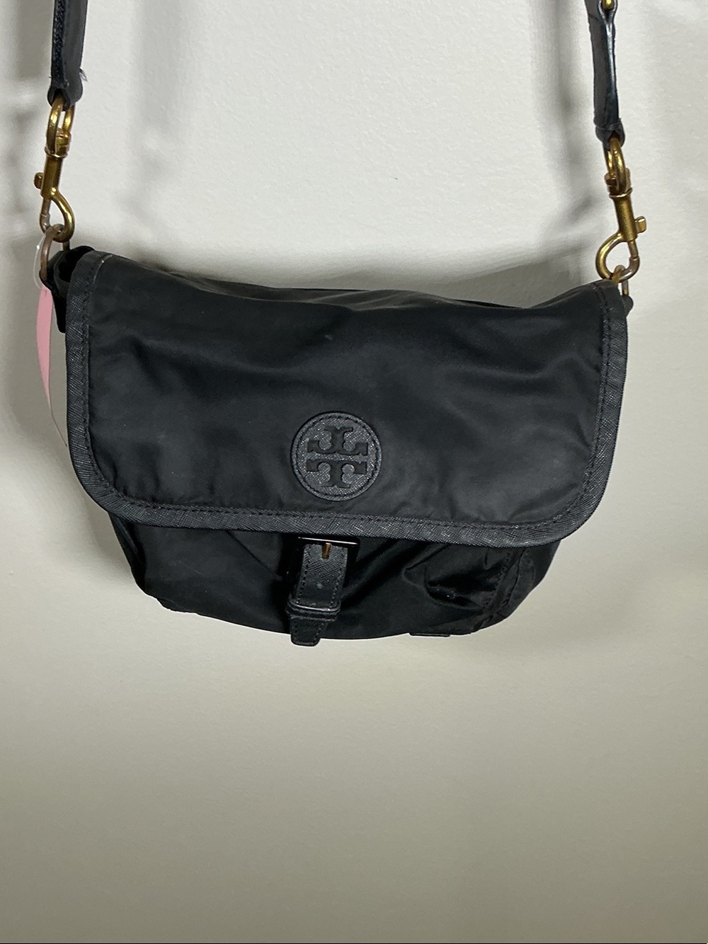 Tory Burch Black Nylon Crossbody Bag Gold Hardware Adjustable Strap
